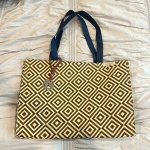 Spartina 449 Tote Handbag Purse Canvas Brown Beige Blue